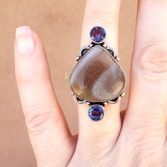 New Fluorite and Blue Topaz 925 Silver Ring. - Picture 8 of 15